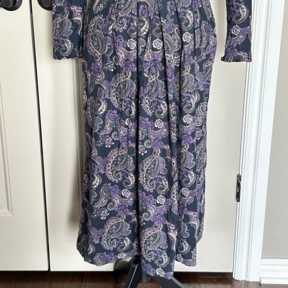 Vtg Laura Ashley Midi Blue Purple Paisley Basque Dress Modest Cottagecore US 8 - Picture 4 of 16